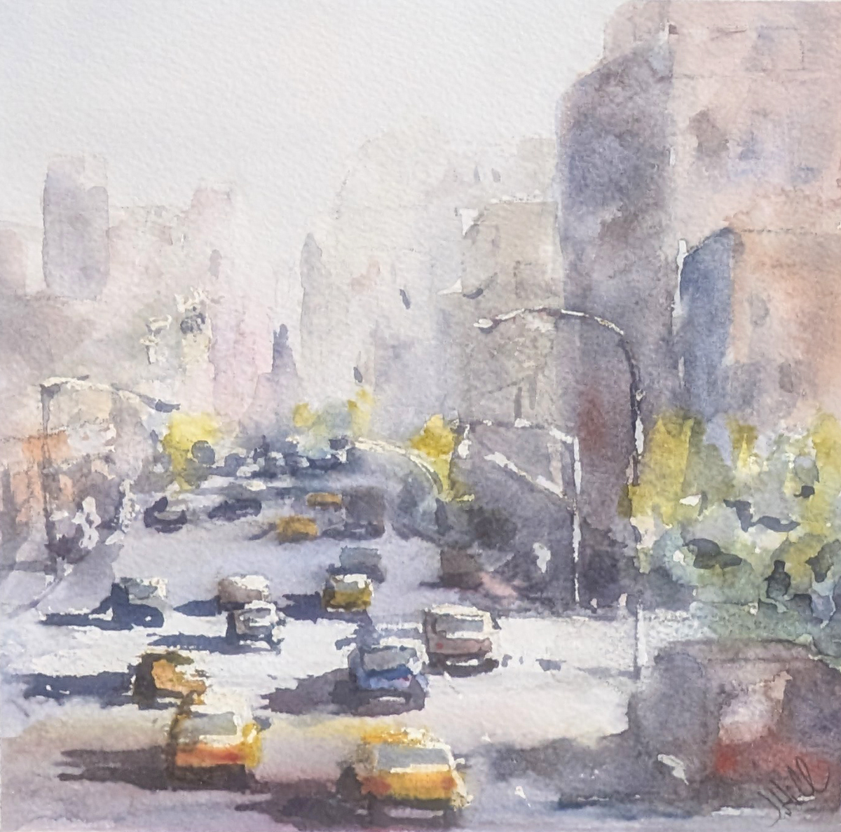 JULIE HILL - TAXI LANE - WATERCOLOR - 6 X 6