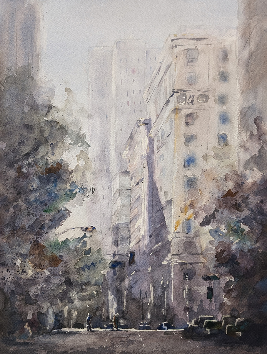 JULIE HILL - 6TH STREET - WATERCOLOR - 12 X 16