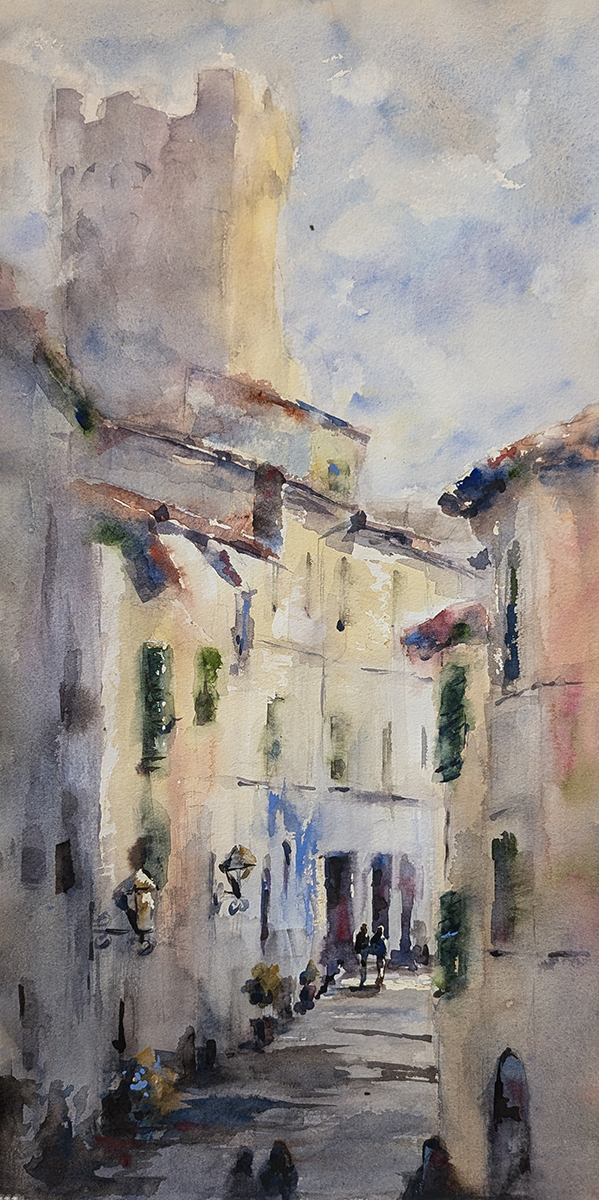 JULIE HILL - MALTALCINO, ITALY - WATERCOLOR - 10 X 20