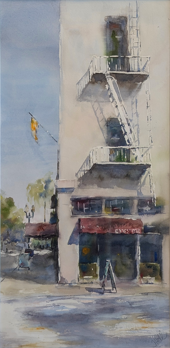 JULIE HILL - 5TH AND SYCAMORE - WATERCOLOR - 10 X 20