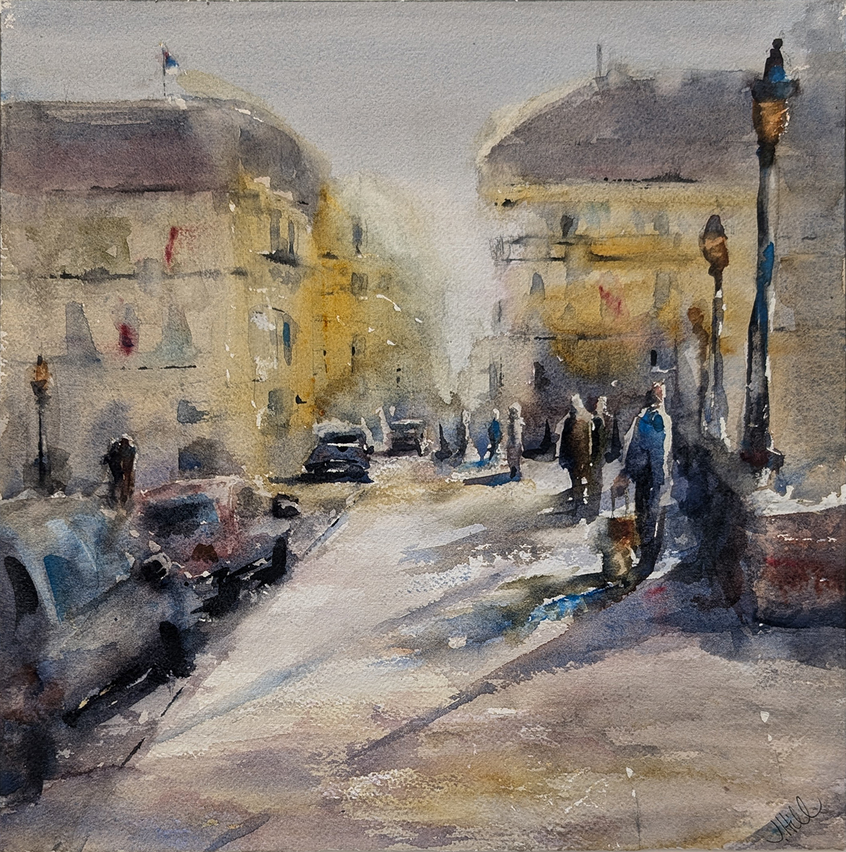 JULIE HILL - A PARISIENNE AFTERNOON - WATERCOLOR - 12 X 12