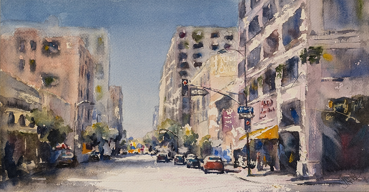 JULIE HILL - 8TH & LOS ANGELES - WATERCOLOR - 16 X 8