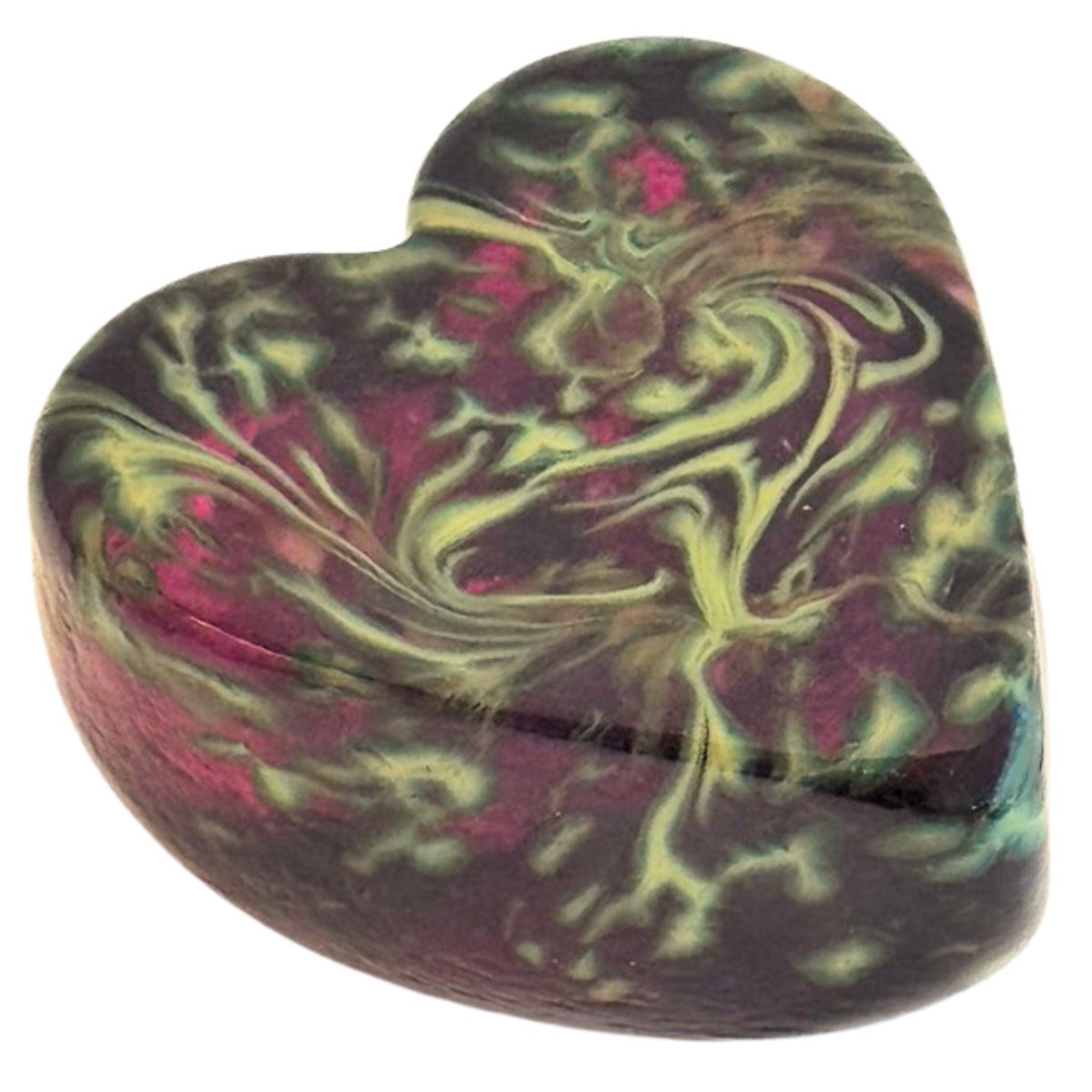 KEN AND INGRID HANSON - RUBY SWIRL HEART PAPERWEIGHT - GLASS