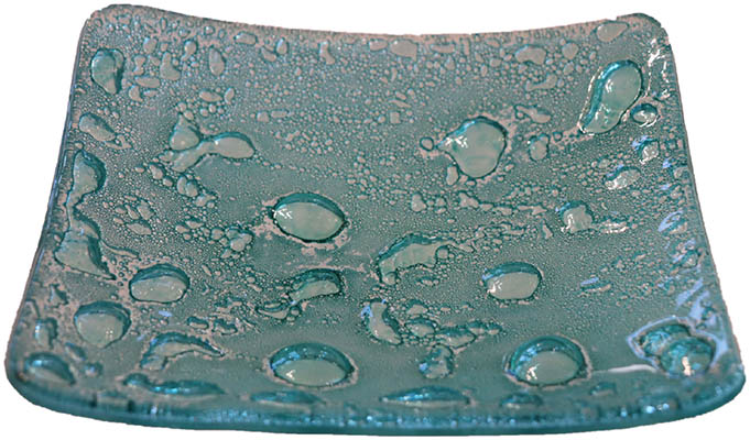 LEONA HAWKS - BUBBLE GLASS SOAP DISH - AQUA - GLASS - 5 1/2 X 4 1/2