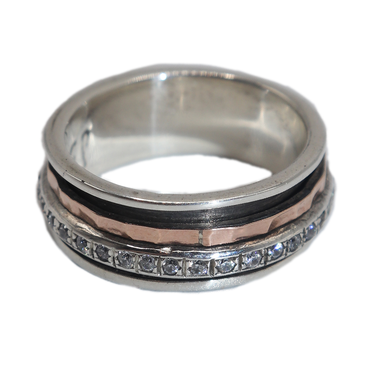 ITHIL METALWORKS - SILVER & 9K GOLD SPINNER RING W/ CZ - SILVER - 8