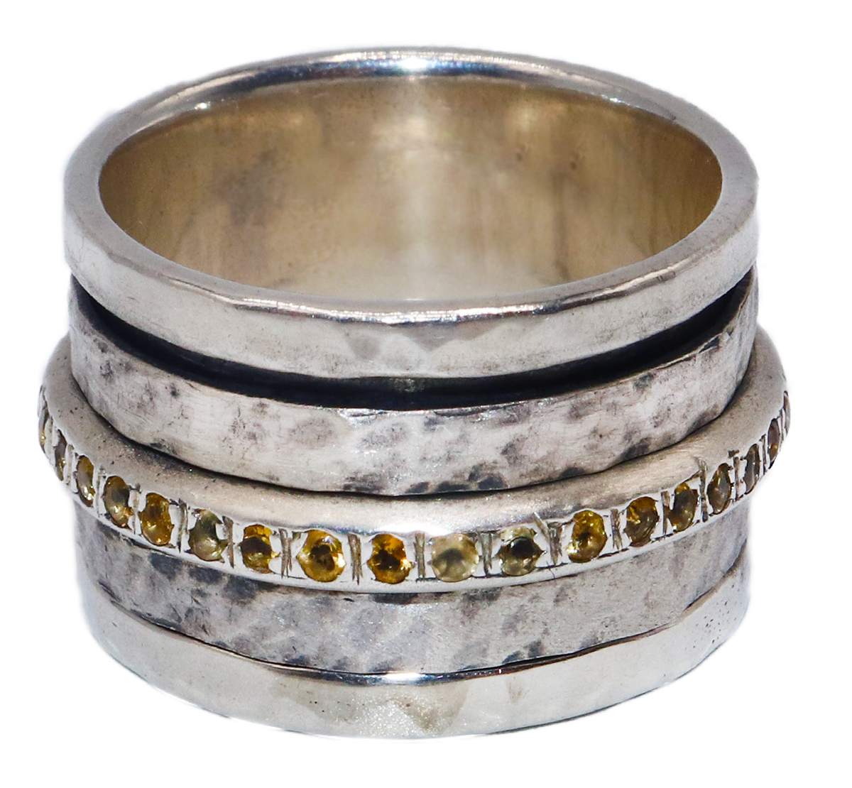 ITHIL METALWORKS - TEXTURED STERLING AND CITRINE SPINNER RING - STERLING & GEMSTONES - 8 1/2