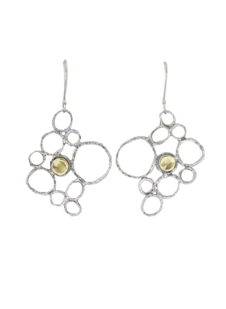 ITHIL METALWORKS - SILVER BUBBLE EARRINGS W/ 9k GOLD ACCENT - STERLING SILVER