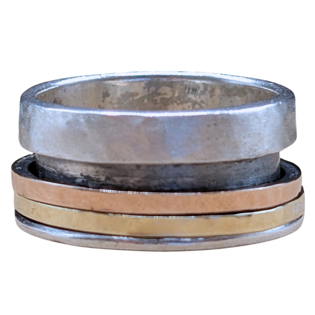 ITHIL METALWORKS - MATTE SILVER & MIXED METAL SPINNER RING - STERLING SILVER