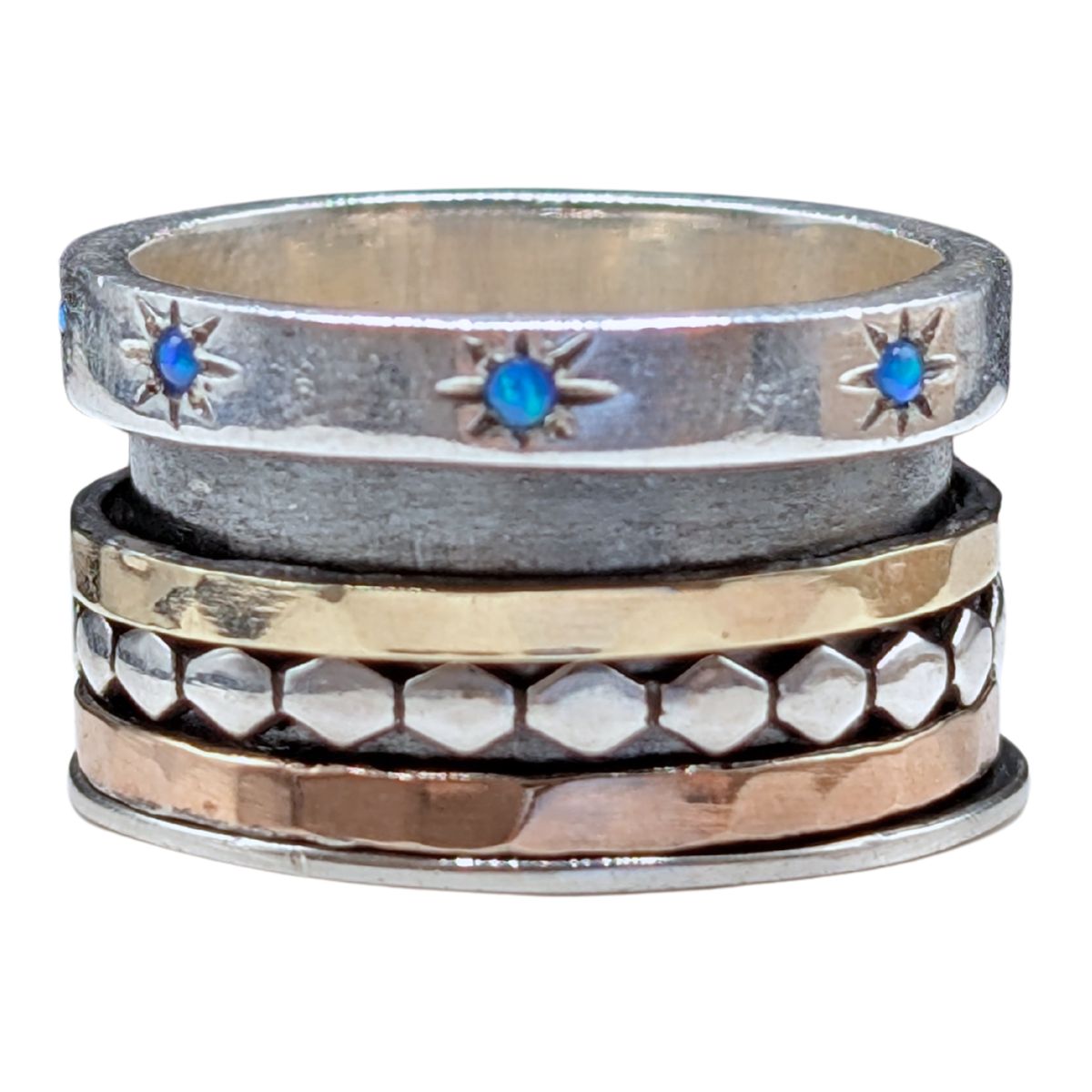 ITHIL METALWORKS - SS & 9K GOLD W/ OPAL SPINNER RING - STERLING SILVER