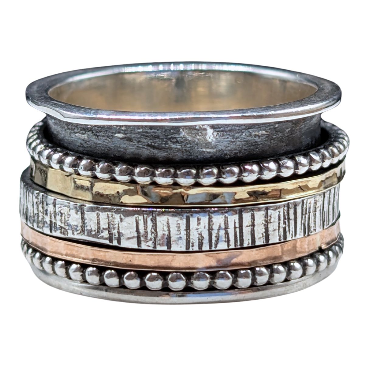 ITHIL METALWORKS - TEXTURED MULTI METAL SPINNER RING - STERLING SILVER