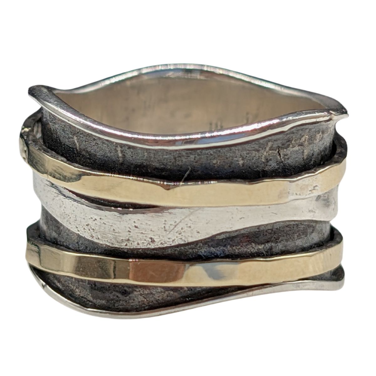 ITHIL METALWORKS - WAVY OXIDIXED MULTI METAL SPINNER RING - STERLING SILVER