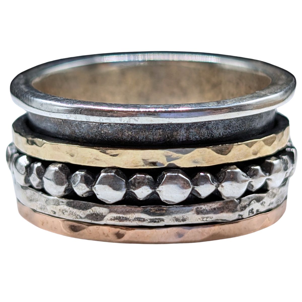 ITHIL METALWORKS - CIRCLE TEXTURED MULTI METAL SPINNER RING - STERLING SILVER