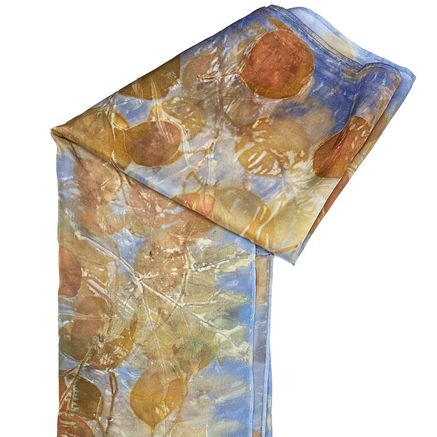 NIKA IVANOFF - BLUE W/ RUST HABOTAI SILK SCARF - FIBER