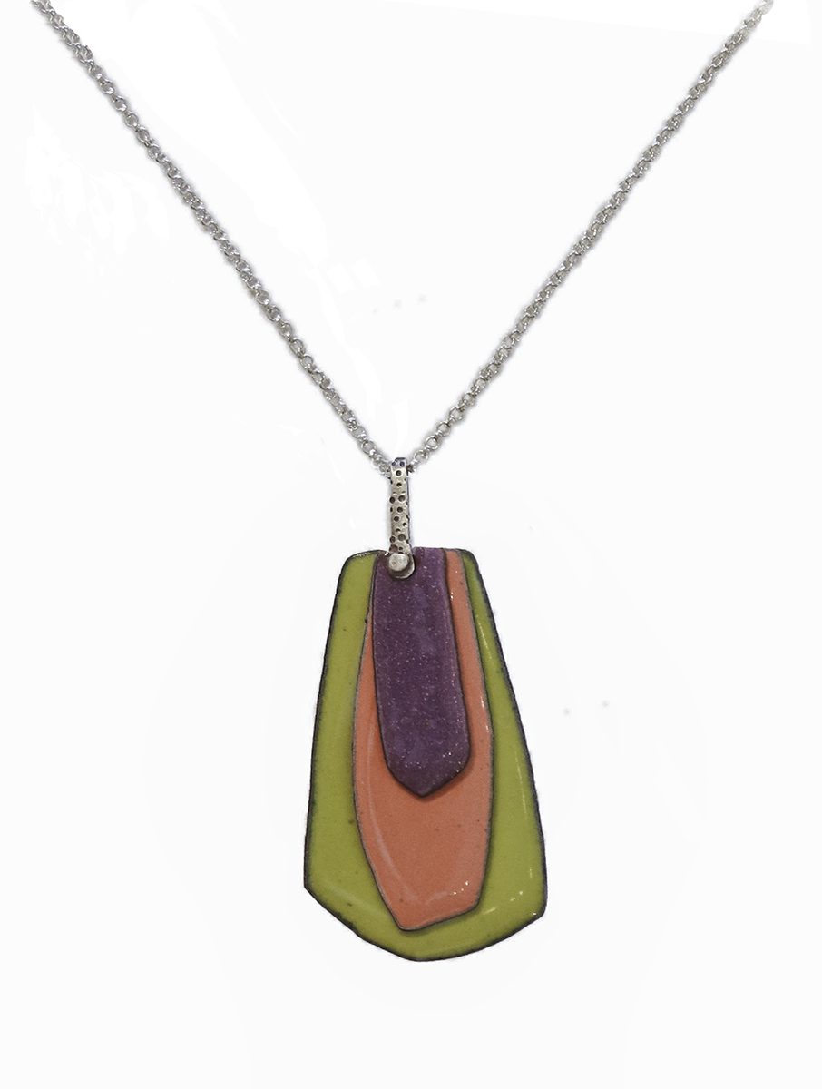 JOANNA CRAFT - LIME, CORAL, & PURPLE PENDANT NECKLACE - STERLING & ENAMEL