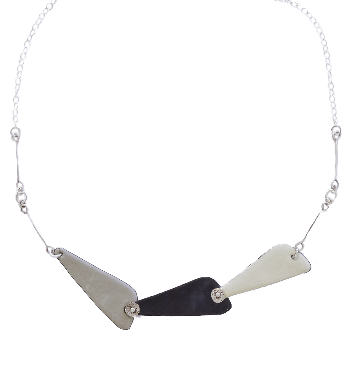 JOANNA CRAFT - BLACK, IVORY & GREY NECKLACE - STERLING & ENAMEL