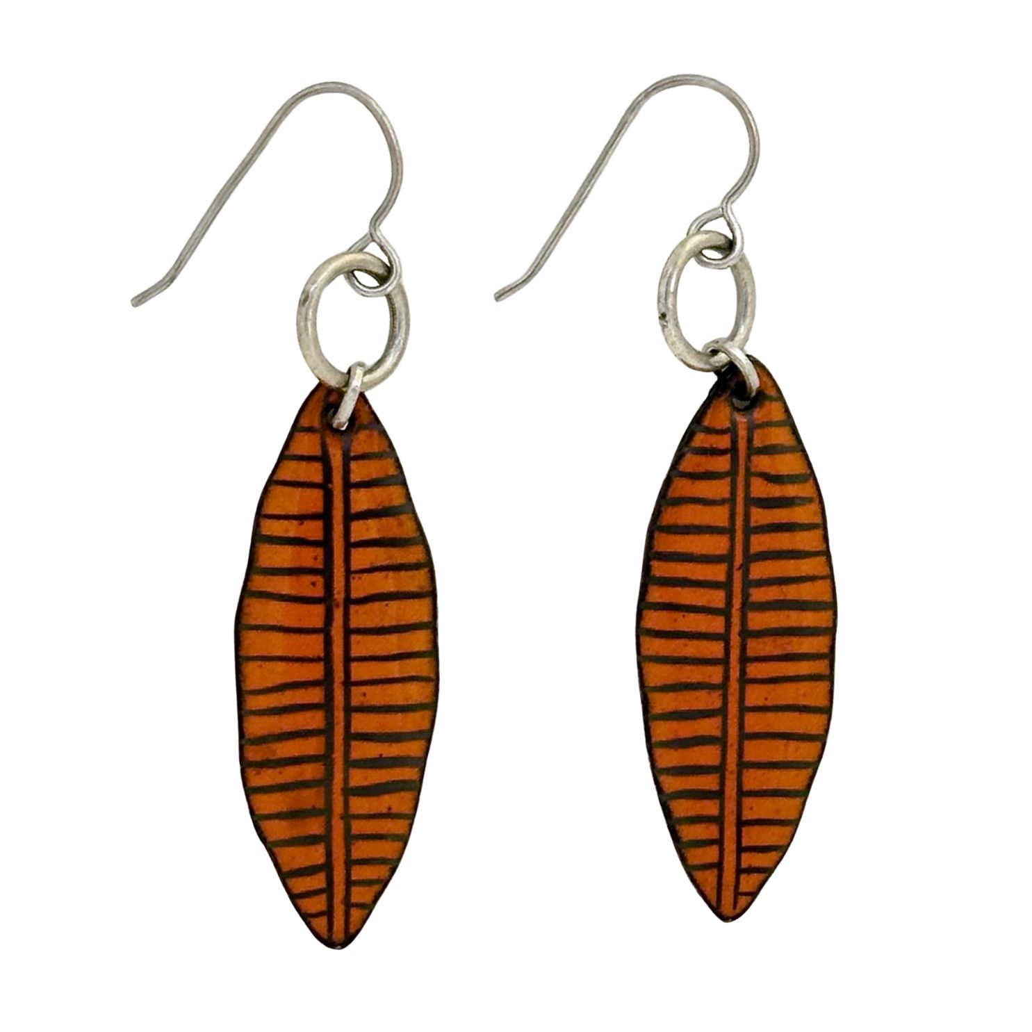 JOANNA CRAFT - ORANGE ENAMEL LEAF EARRINGS - STERLING SILVER