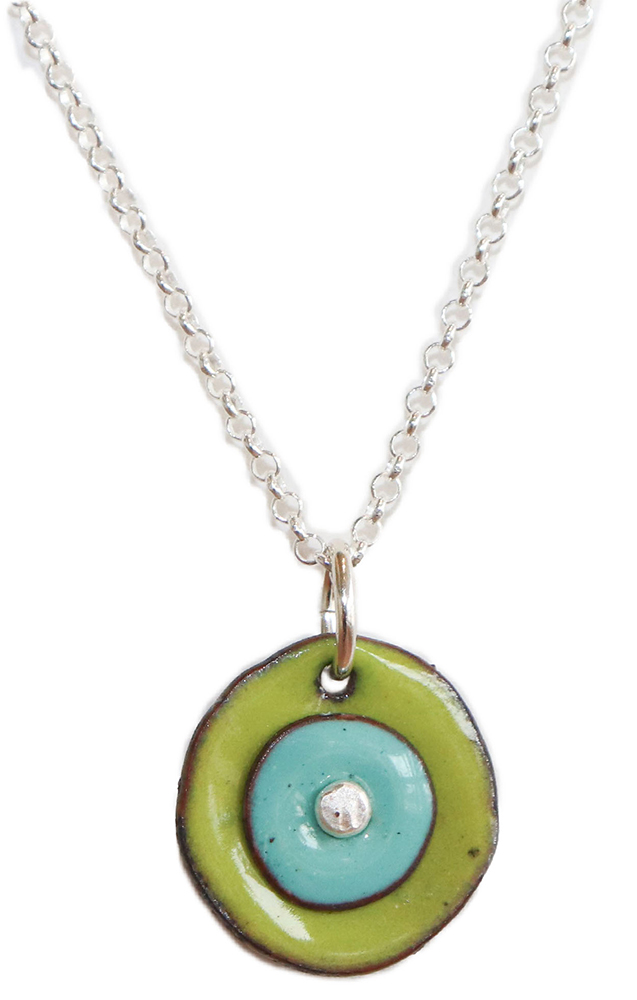 JOANNA CRAFT - GREEN & BLUE ENAMEL ROUND NECKLACE - STERLING & ENAMEL