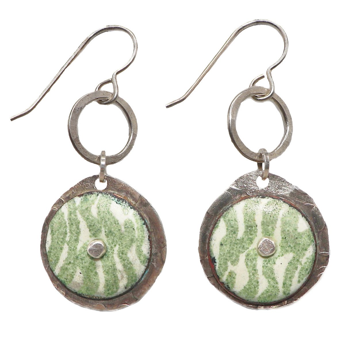 JOANNA CRAFT - GREEN WAVY ENAMEL CIRCLE EARRING - SILVER & ENAMEL