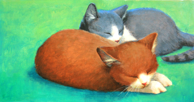 JOHNSON AND FANCHER - TWO KITTENS - OIL ON PAPER - 22 X 11.5