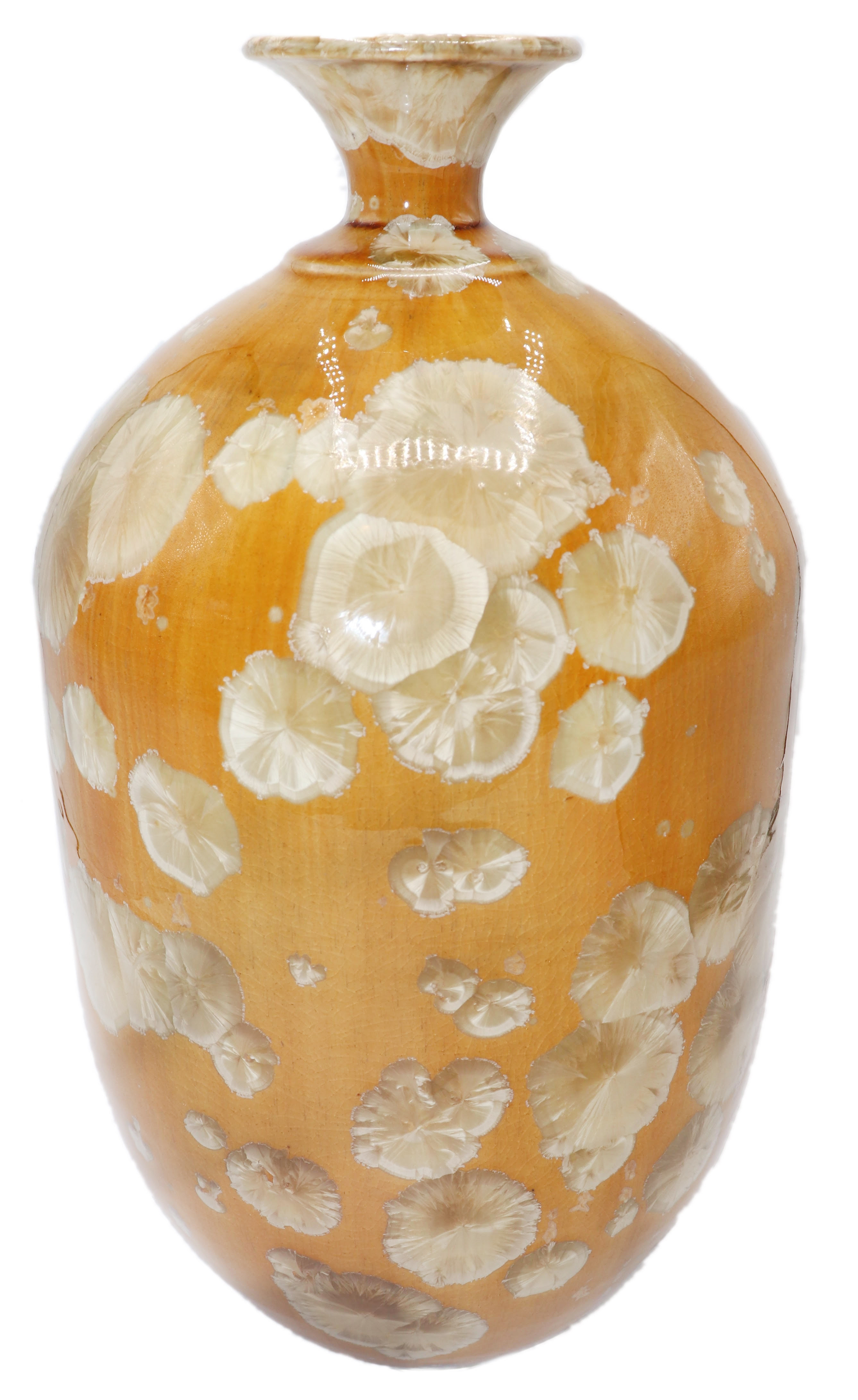 JERRY SAWITZ - ORANGE CRYSTALLINE GLAZE FLARE NECK VASE - CERAMIC - 7 X 14 X 7