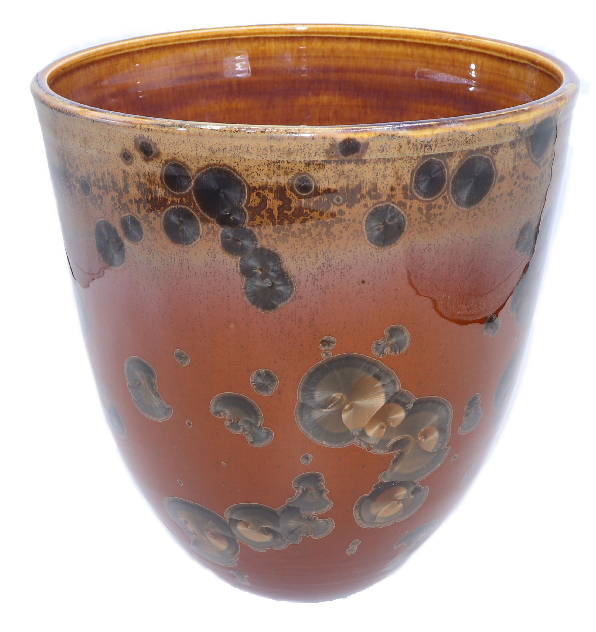 JERRY SAWITZ - BROWN CRYSTALLINE GLAZED BOWL - CERAMIC - 8 X 9 X 8