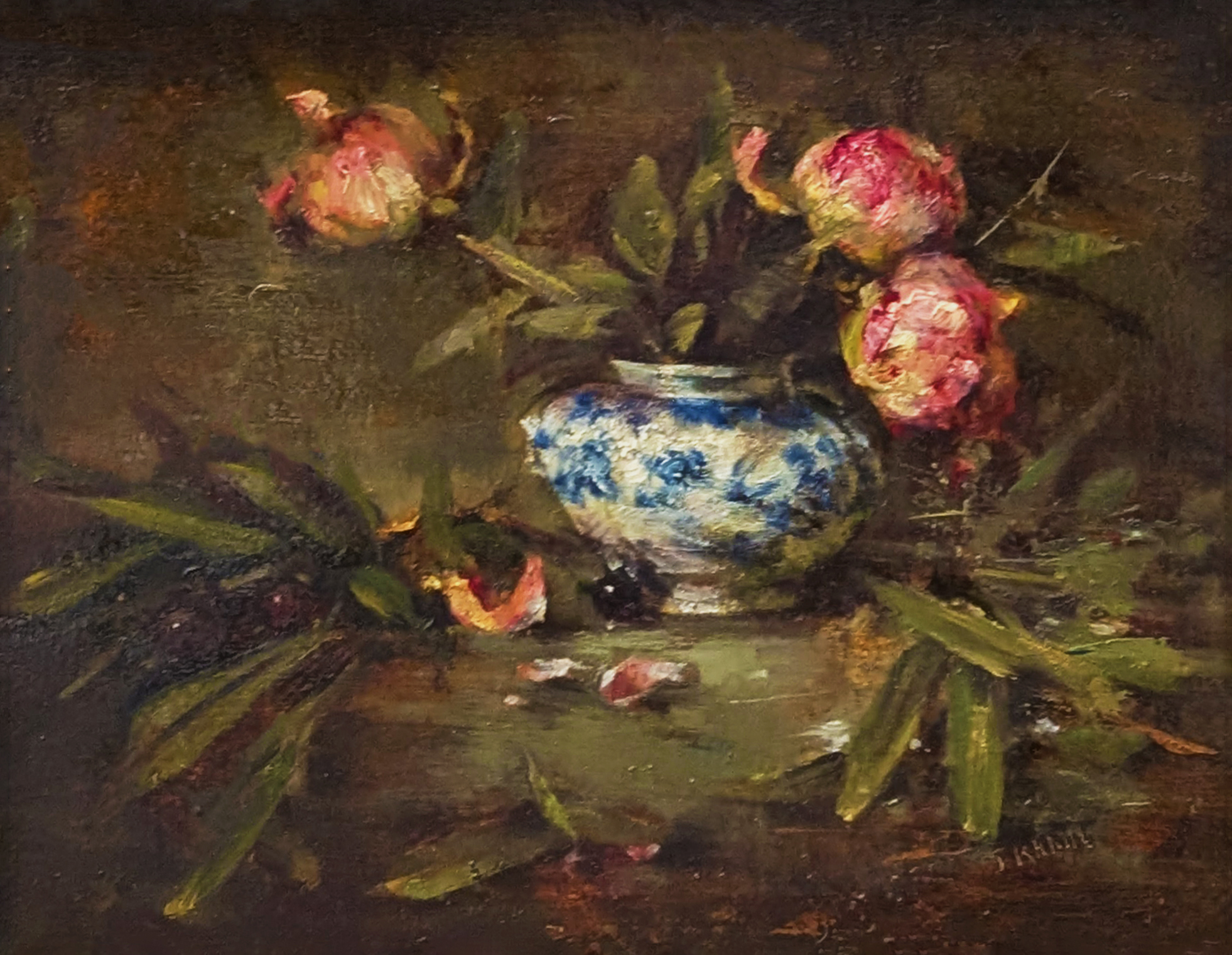 JACQUELINE KAMIN - PEONIES - OIL ON BOARD - 14 X 11