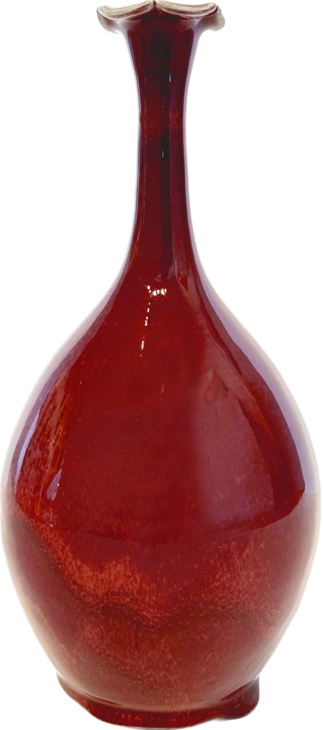 JOE LEE - RED THIN NECK VASE - CERAMIC