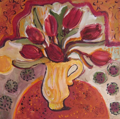 JOYCE LIEBERMAN - TULIP SUNDIAL - ACRYLIC ON PAPER - 14 X 14