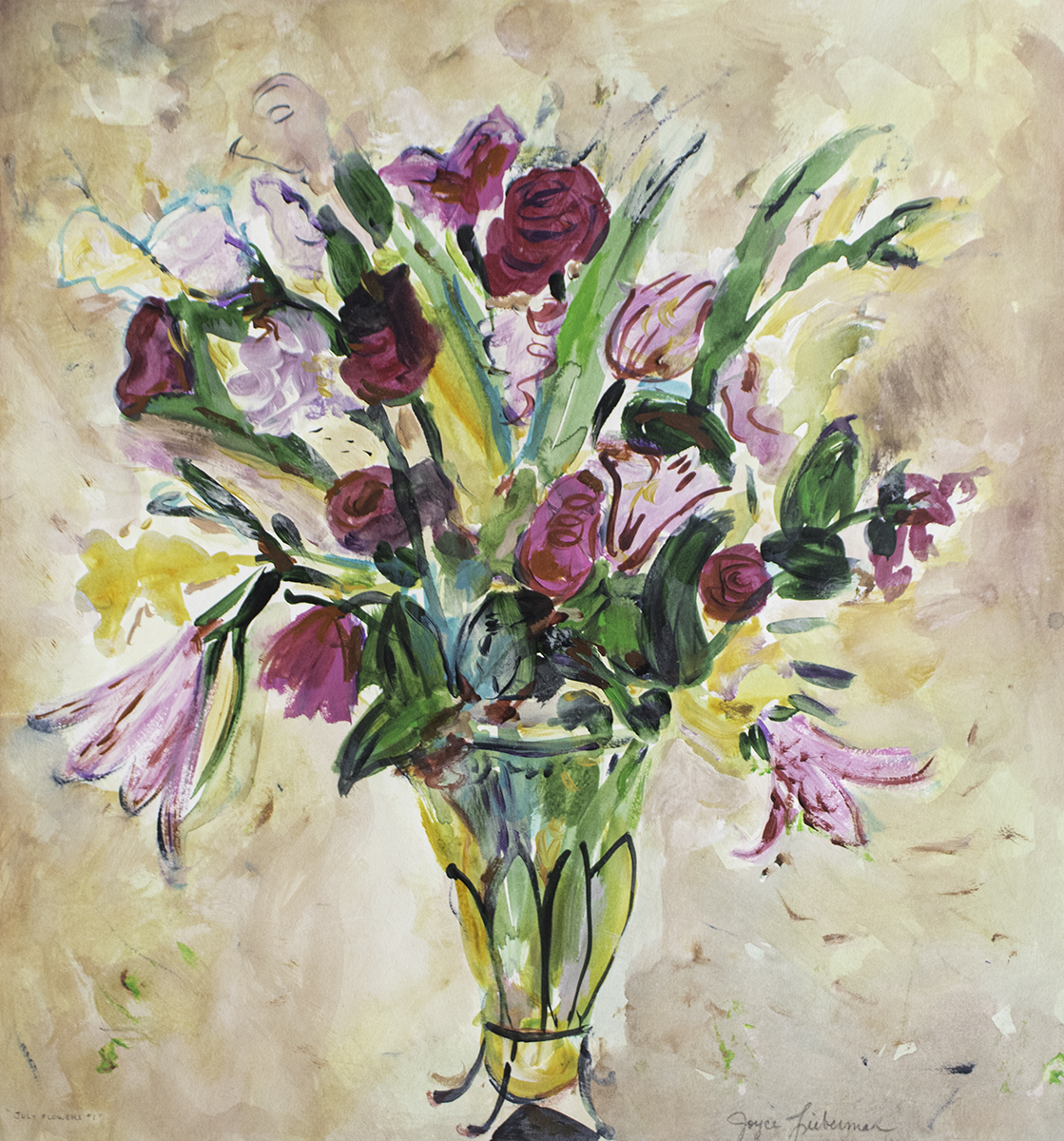 JOYCE LIEBERMAN - JULY FLOWER #1 - ACRYLIC ON PAPER - 22 X 24