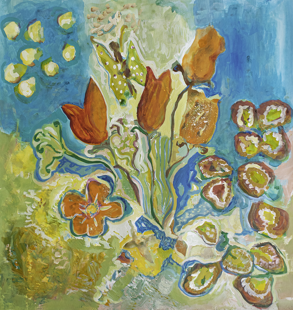 JOYCE LIEBERMAN - MORNING TULIPS - ACRYLIC ON CANVAS - 24 X 24