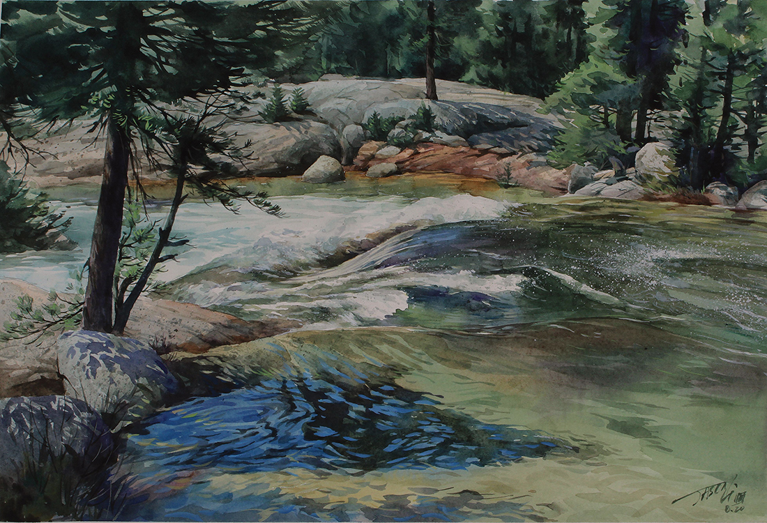 JASON LI - WHITEWATER 2 - WATERCOLOR - 10.75" X 16"