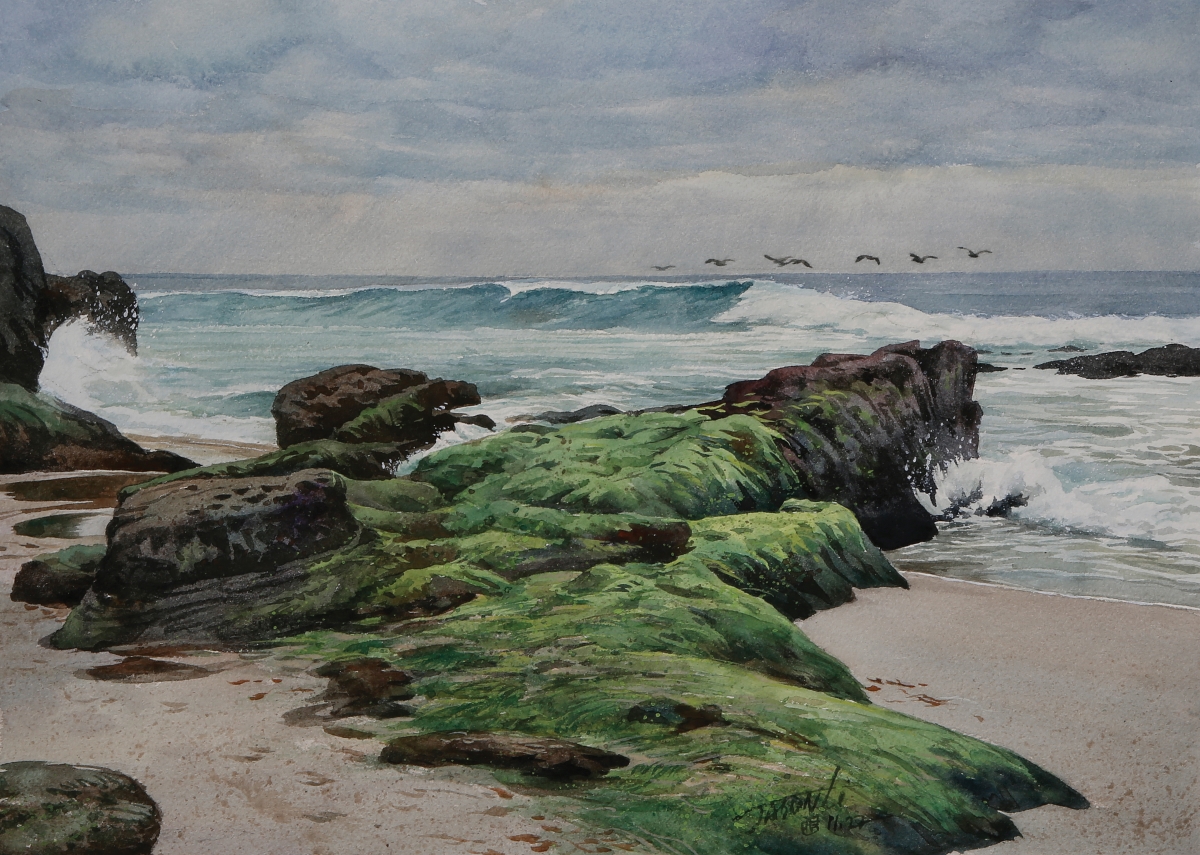 JASON LI - STORMY BEACH - WATERCOLOR - 11 x 15