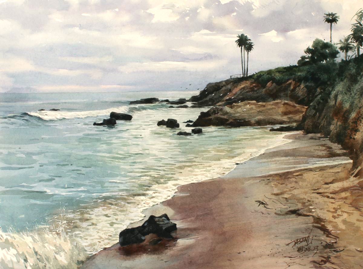 JASON LI - NIGHTFALL IN LAGUNA - WATERCOLOR - 13 X 18