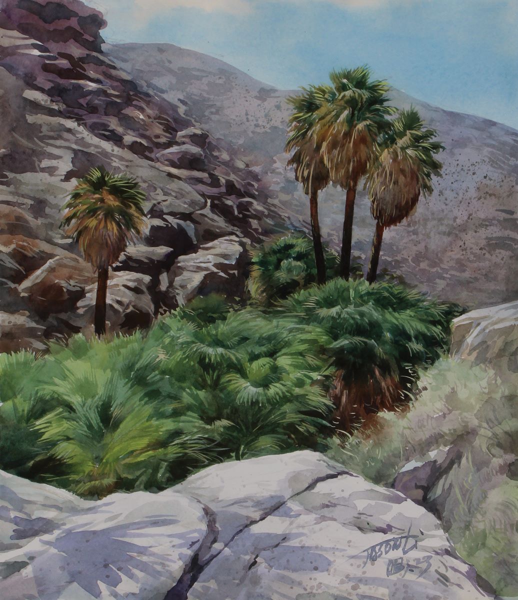 JASON LI - DESERT PALMS 2 - WATERCOLOR - 11 X 12.5