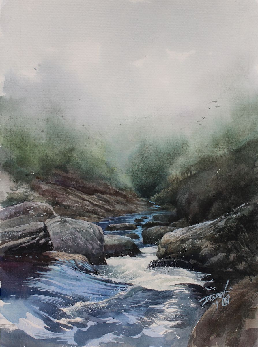 JASON LI - WHITE WATER- MSTY - WATERCOLOR - 12 X 9