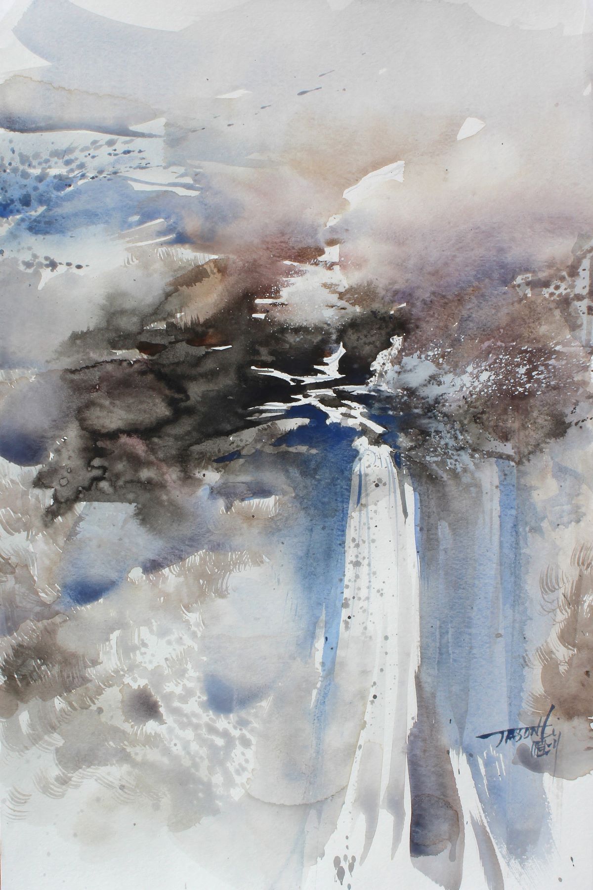 JASON LI - WATERFALL - WATERCOLOR - 24 X 18