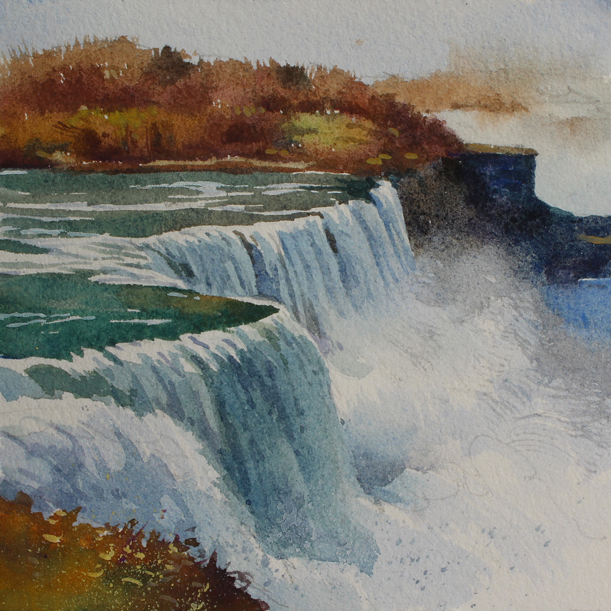 JASON LI - WATERFALL IV - WATERCOLOR - 4 X 4