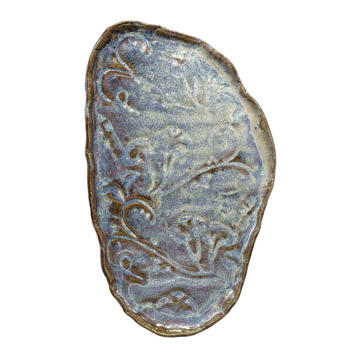 KAREN LIBA - BLUE & BROWN FLORALS TRAY - CERAMIC - 10.5 X 0.5 x 6.25