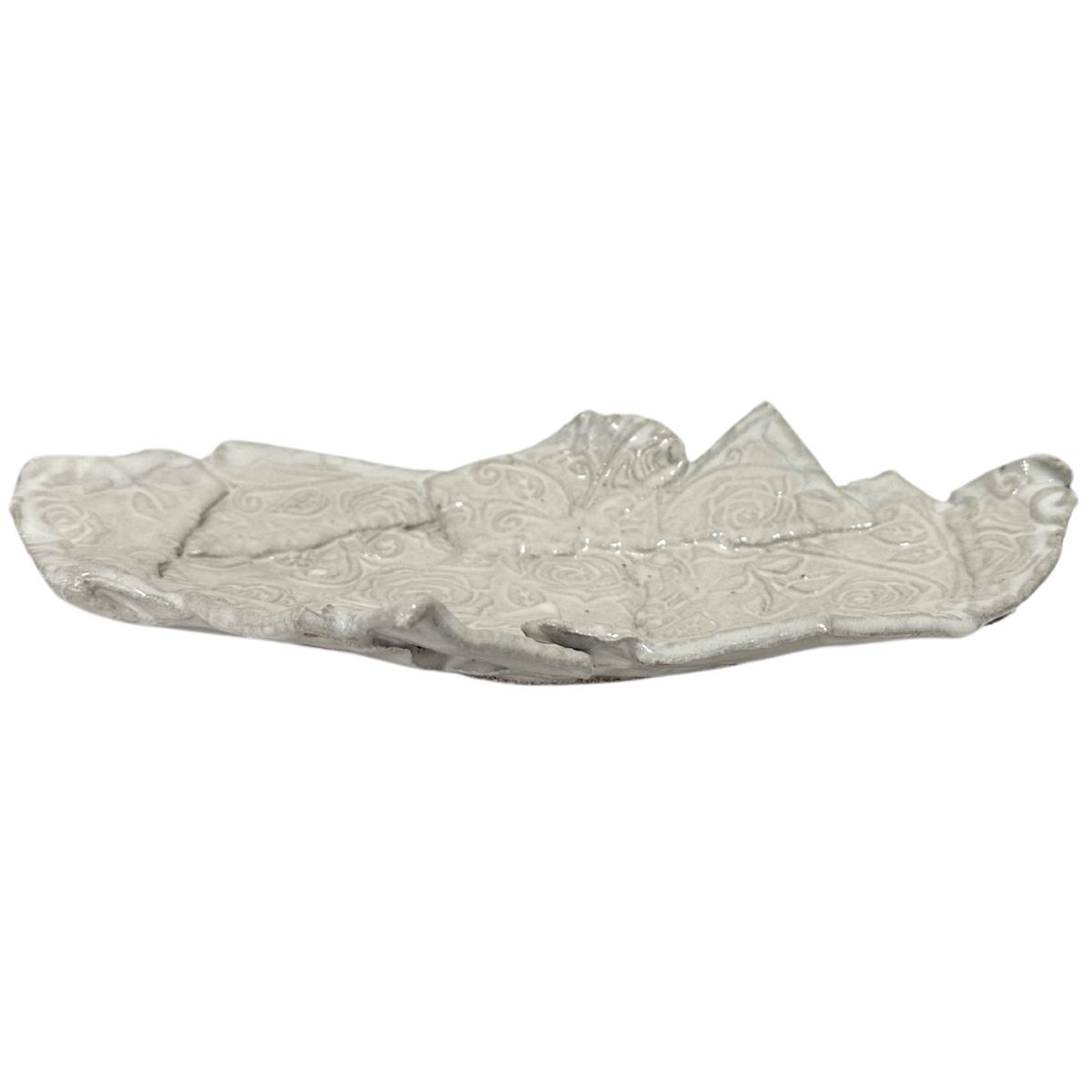 KAREN LIBA - WHITE ROSE SHARD TRAY - CERAMIC - 10 X 2 X 6