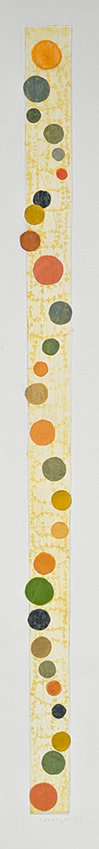 LESLIE LOWINGER - WALKING STICK-CIRCLES - MIXED MEDIA ON PAPER - 2.5 X 39