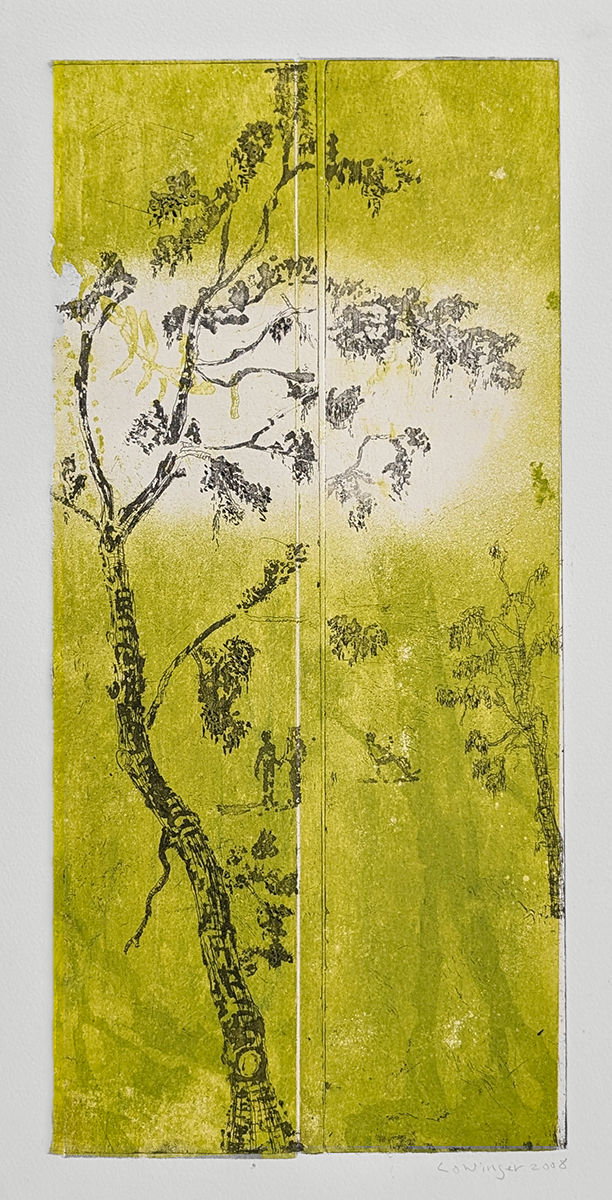 LESLIE LOWINGER - UNTITLED (GOLDEN GATE PARK) - MIXED MEDIA ON PAPER - 8.75 X 19