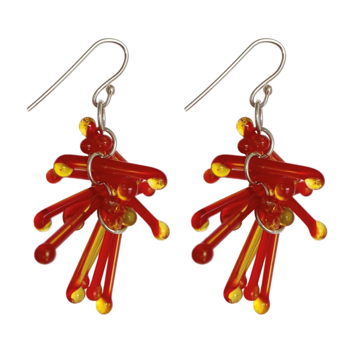 NOHLINE L'ECUYER - TRANSLUCENT RED LAMPWORK GLASS ROD EARRINGS - GLASS