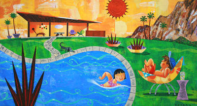 RAFAEL LOPEZ - PALM SPRINGS - ACRYLIC ON BOARD - 24 X 13.5