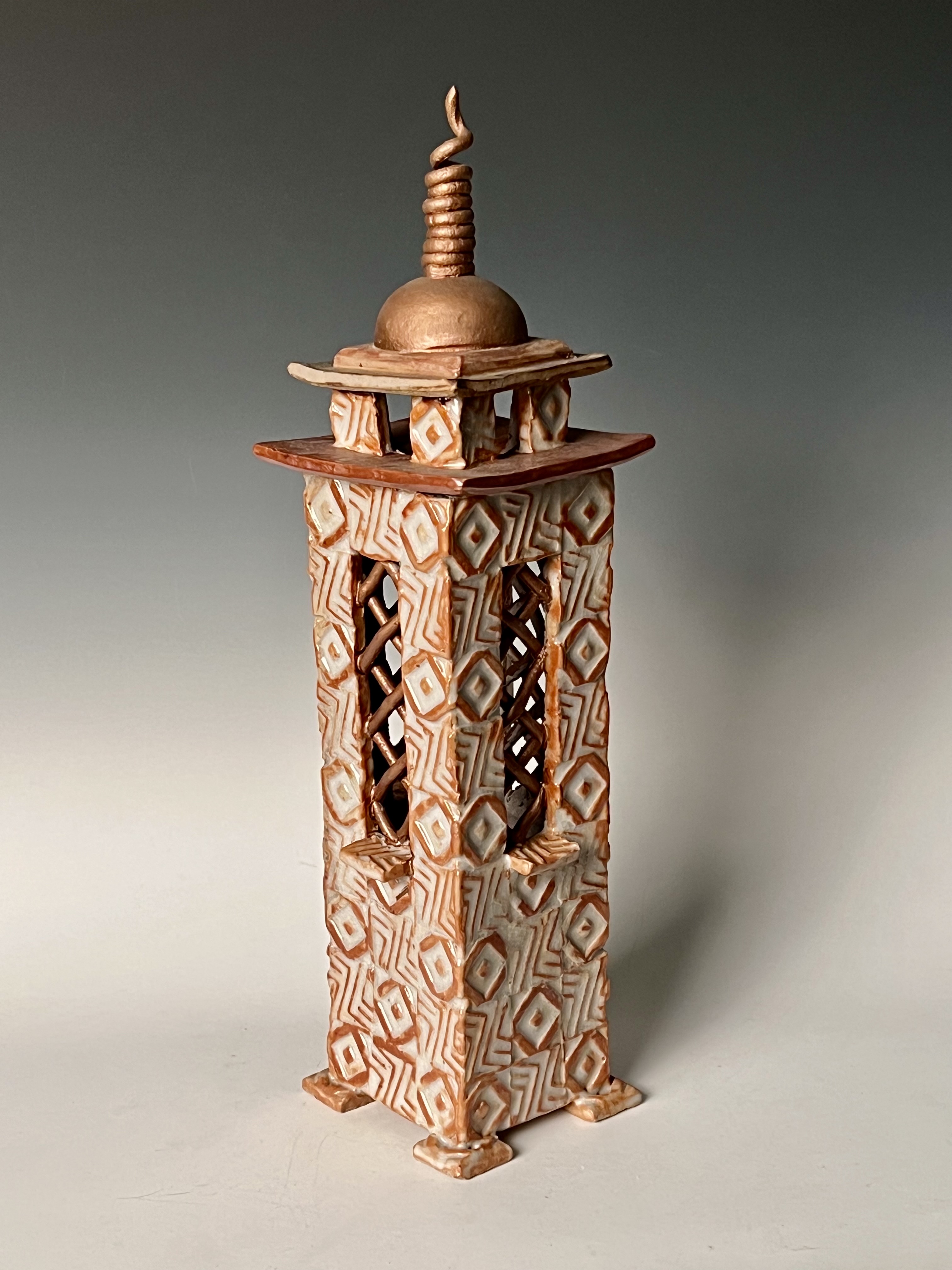 JON LUNDSTROM - COPPER COIL LANTERN - CERAMIC - 4.5 x 16 x 4.5