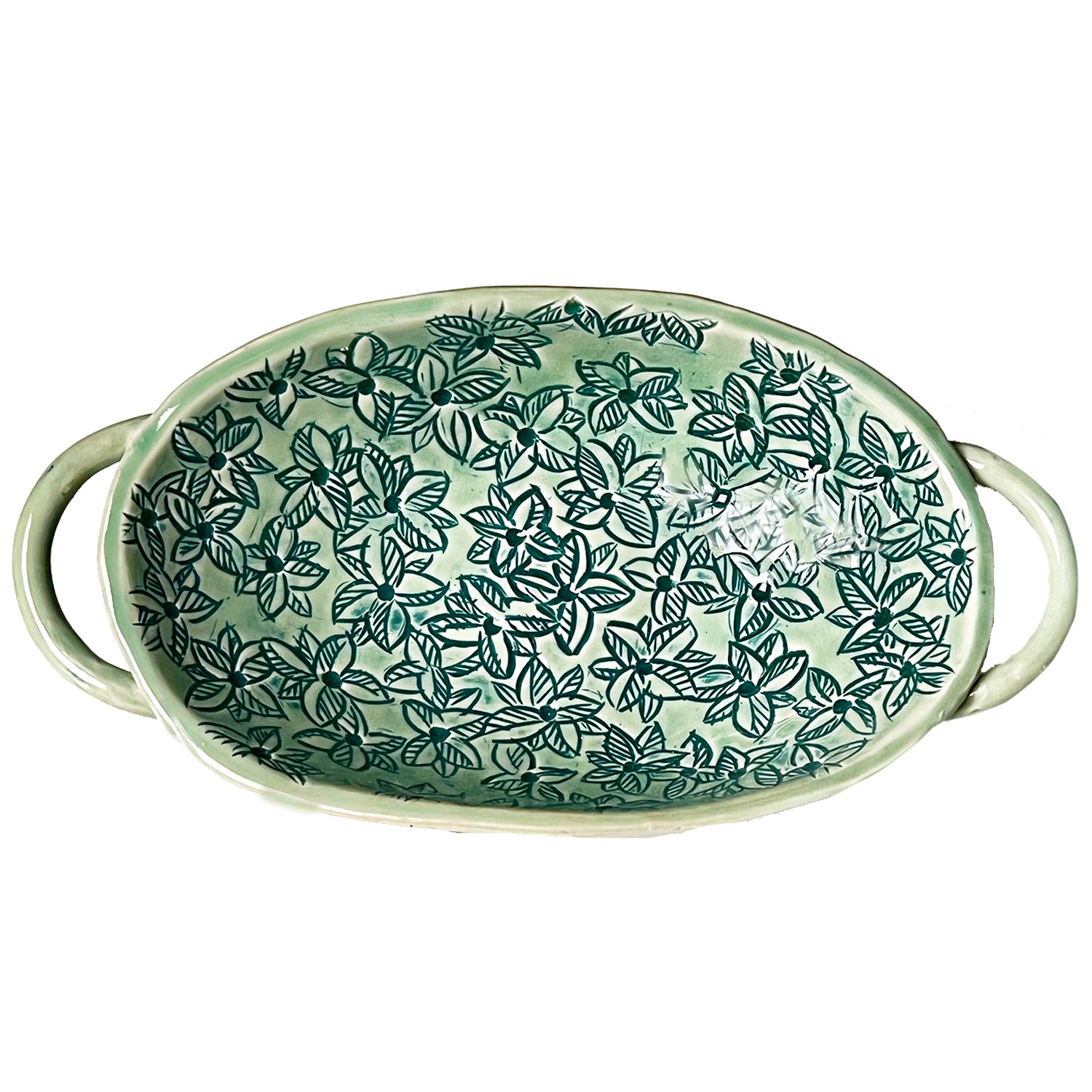 JON LUNDSTROM - JADE FLOWER BOWL - CERAMIC - 13 X 3 X 7