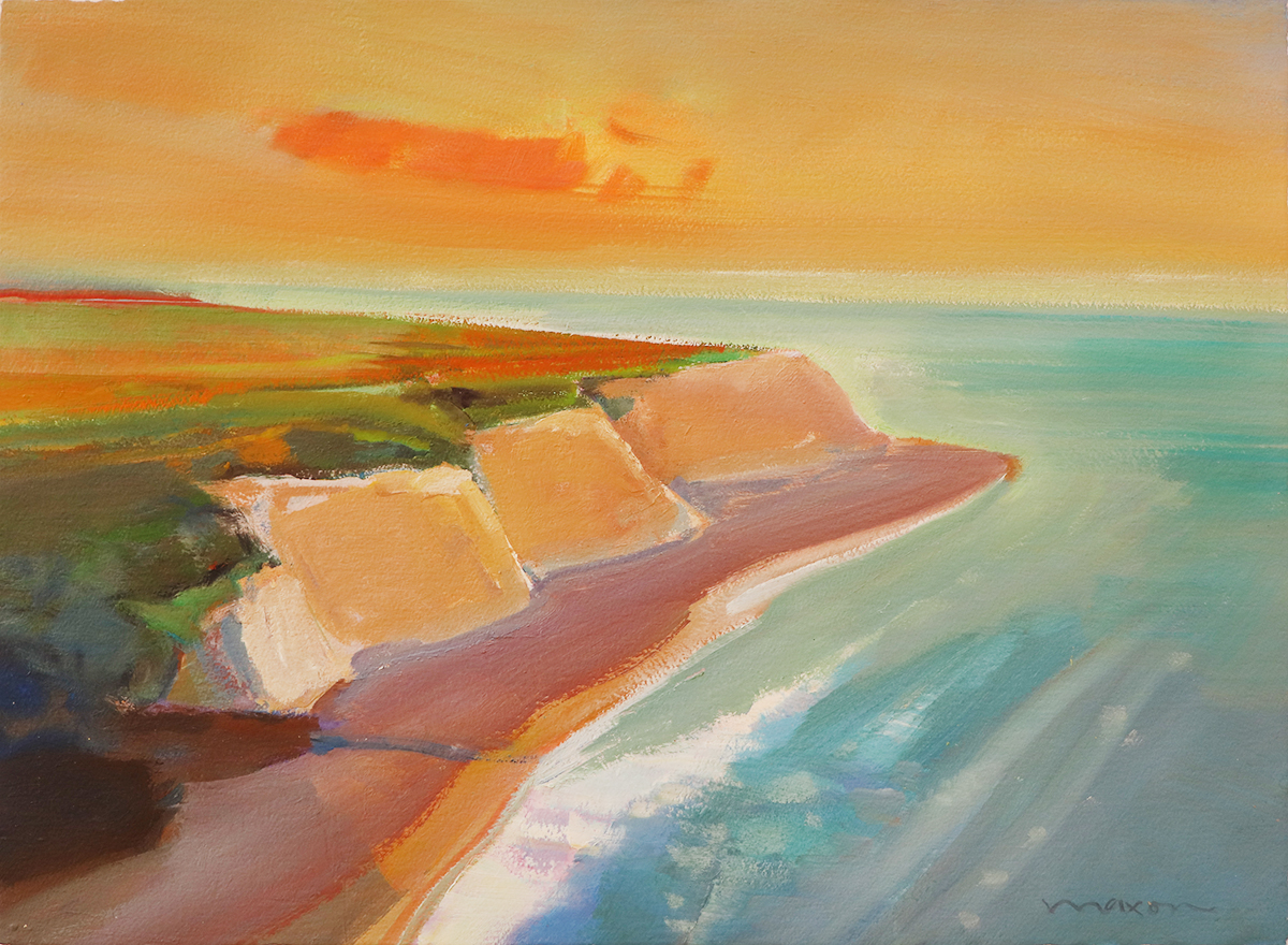 JOHN MAXON - CLIFFS - OIL ON PAPER - 28 X 20