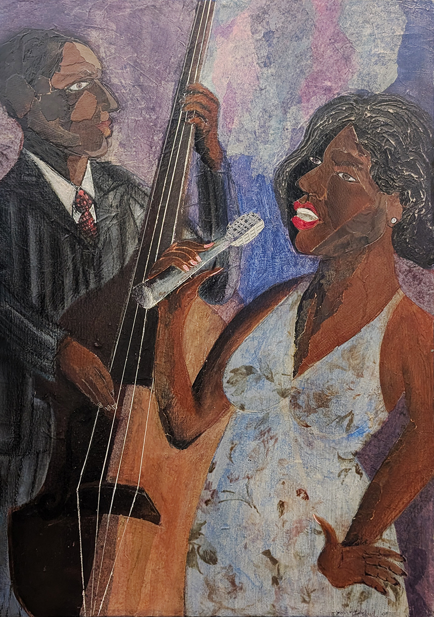 JOHN MITCHELL - LADY SINGS THE BLUES - COLLAGE ON CANVAS - 16.25 X 24