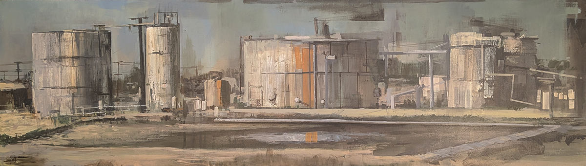 IAN MONTELONGO - LONG ON RESERVES - ACRYLIC ON BOARD - 49 X 14