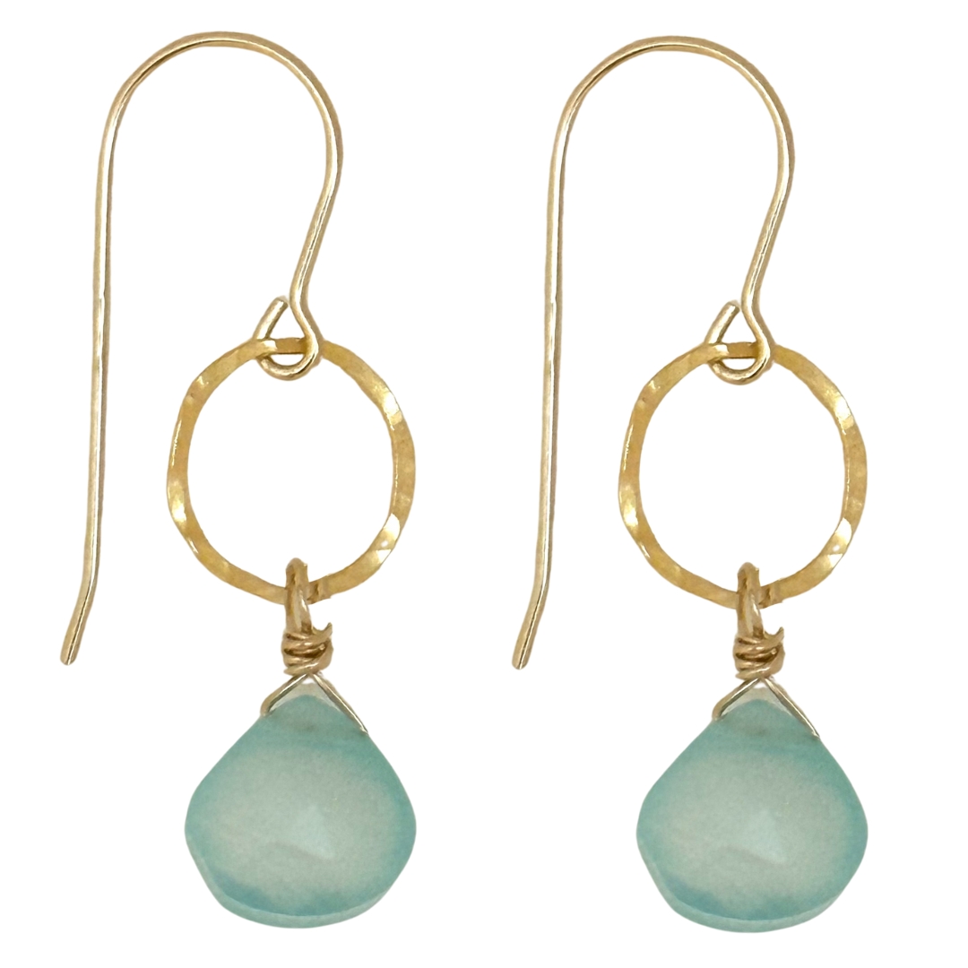 ELIZABETH NADLER - GOLD AQUA CHALCEDONY EARRINGS - STERLING & GEMSTONE