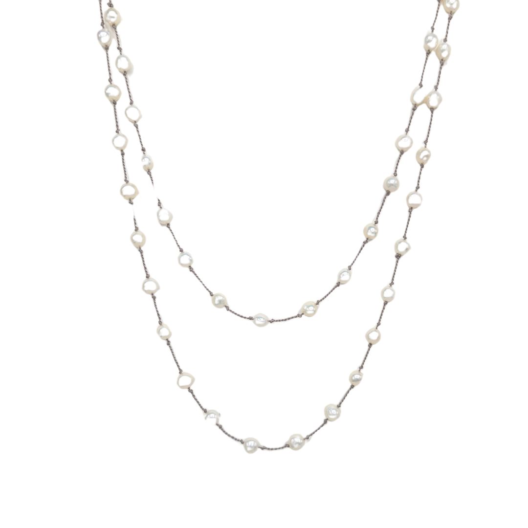 ELIZABETH NADLER - LRG GREY PEARL NECKLACE - STERLING & GEMSTONE